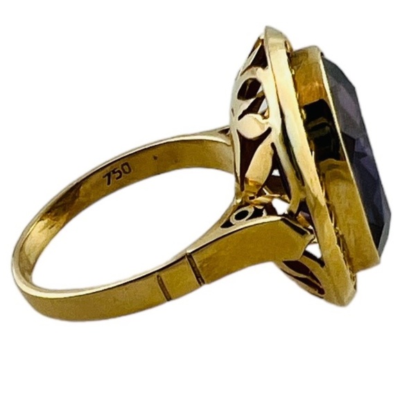 18K Yellow Gold Lab Created Oval Purple Sapphire Ring Size 7.25 #15673 - Picture 5 of 10